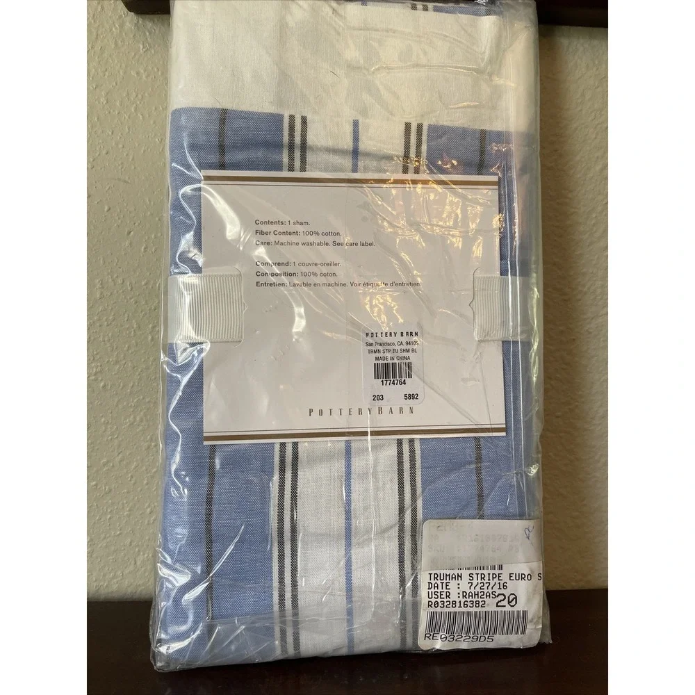 Pottery Barn EURO Pillow Sham Truman Stripe Navy Blue‎ White Teen Kids New